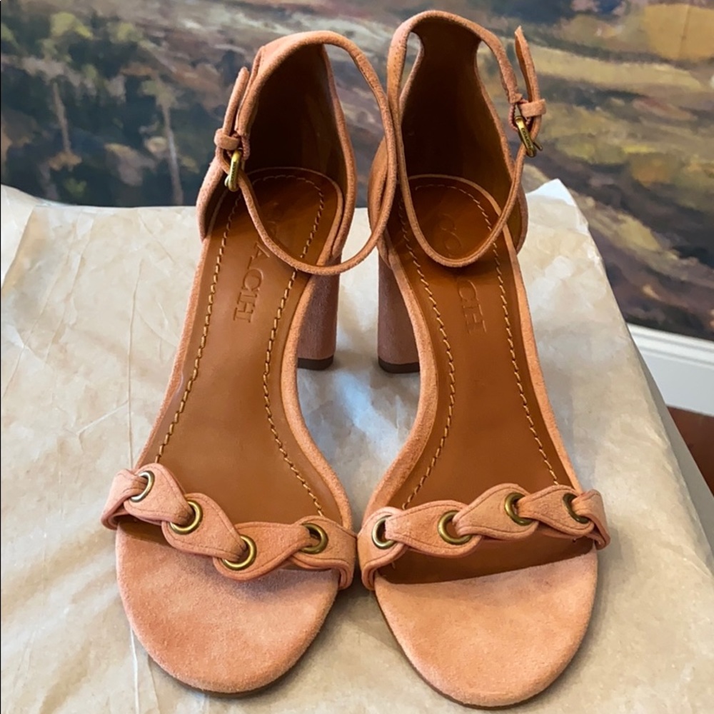BNWT Coach Pink Peony Suede Heel Sandals